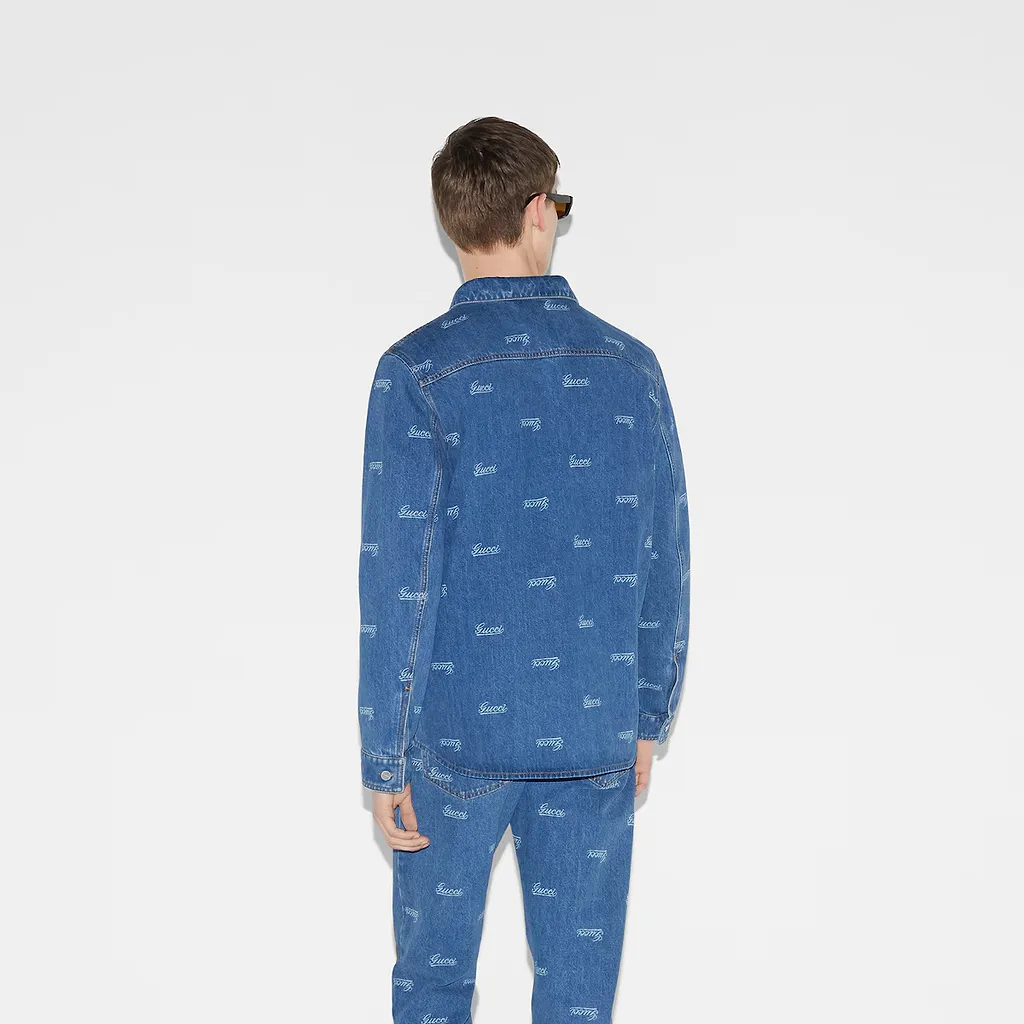 Denim Shirt With Lasered Gucci Detail