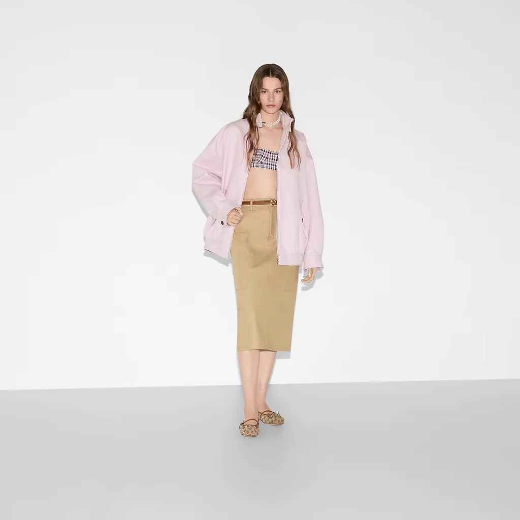 Embossed Mid-Length Cotton Drill Skirt