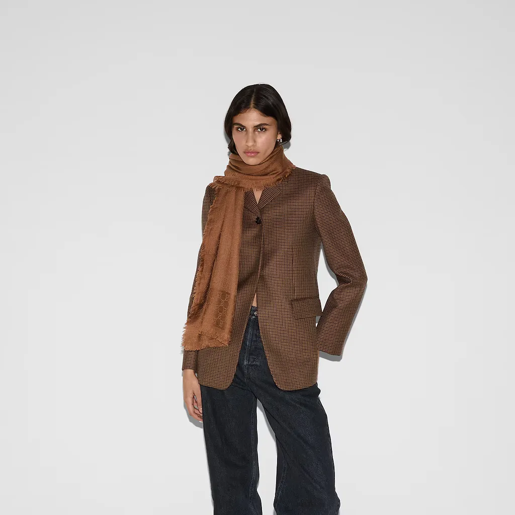 Gg Wool Silk Jacquard Shawl