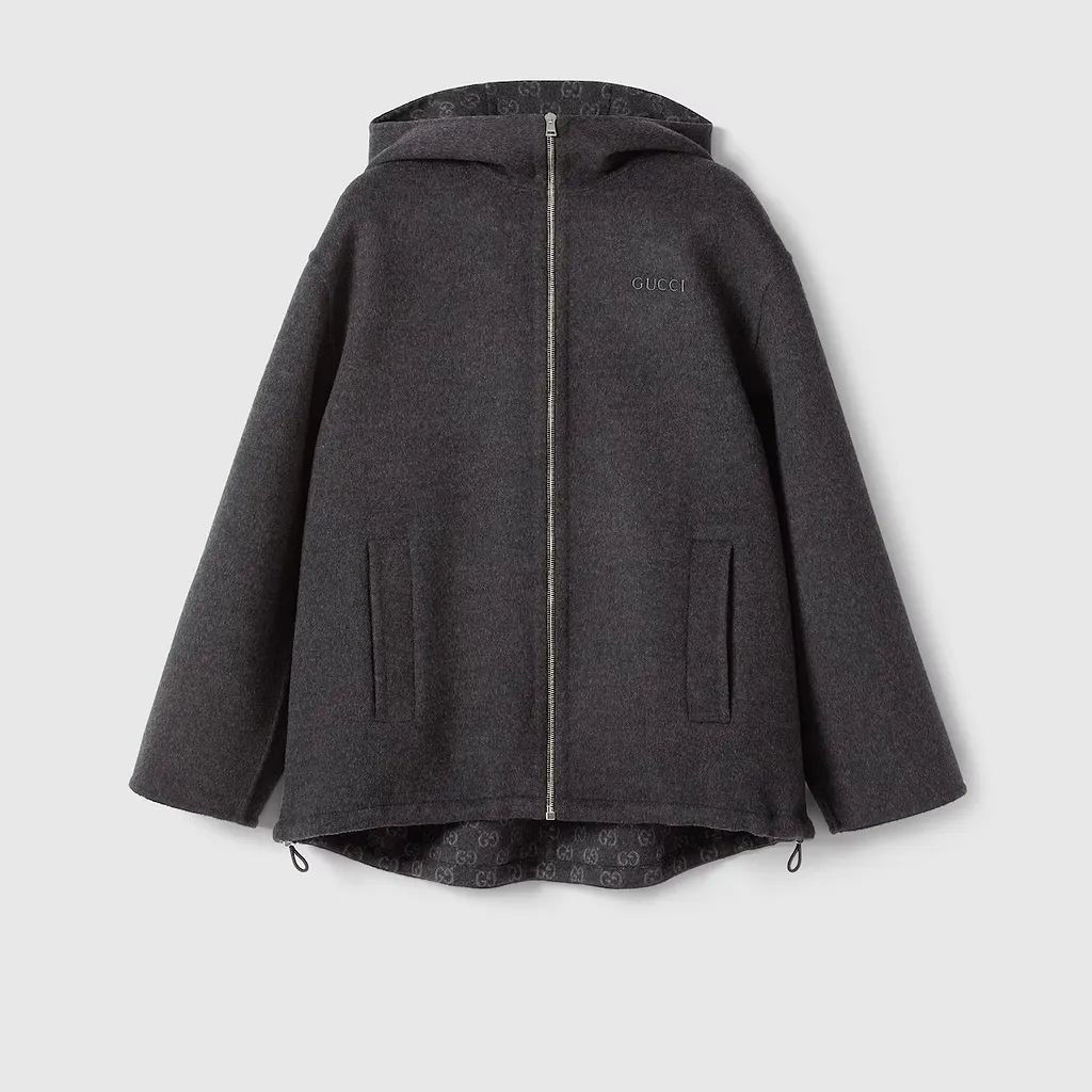 Embroidered Wool And Silk Hooded Jacket