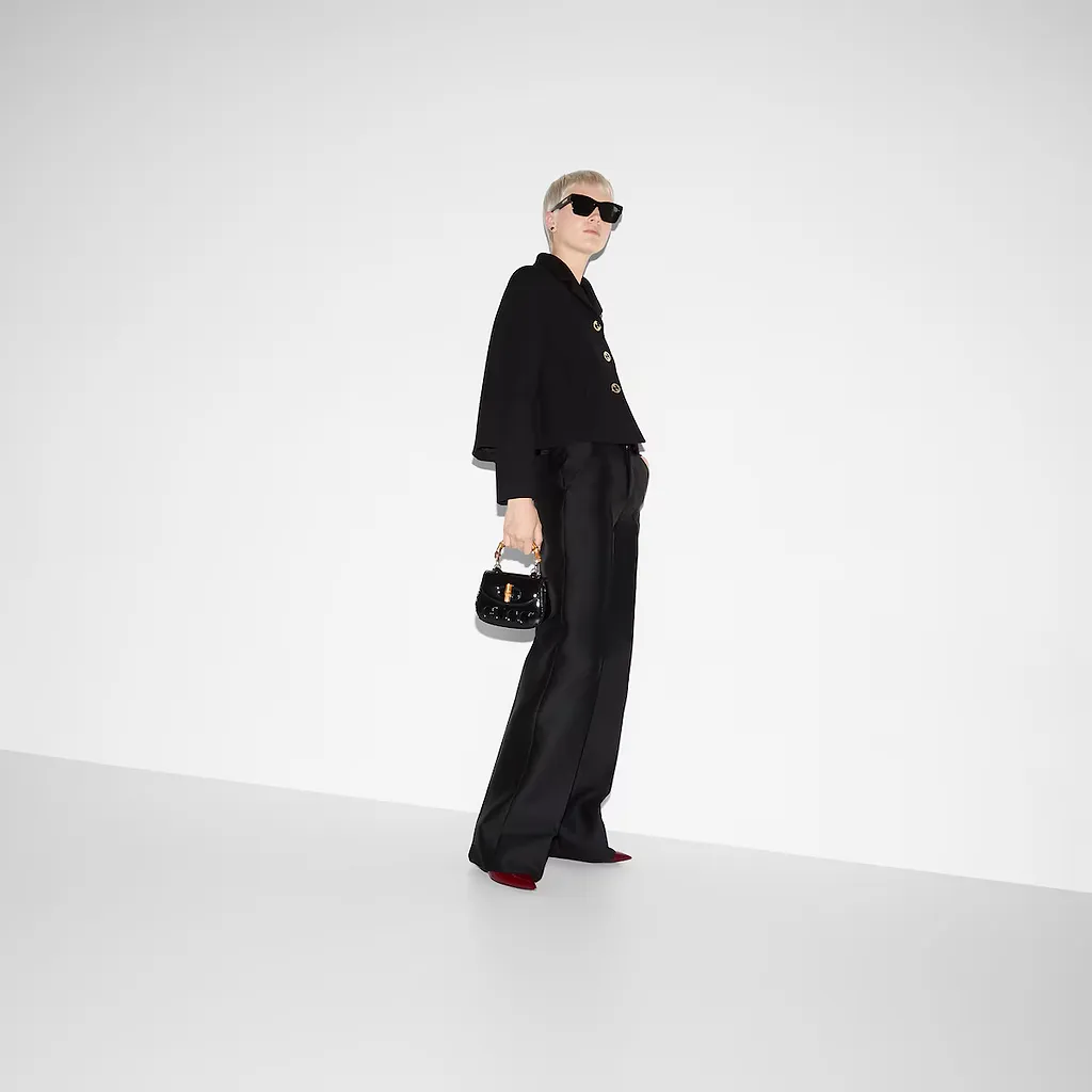 Wool Silk Gabardine Trouser With Embroidery