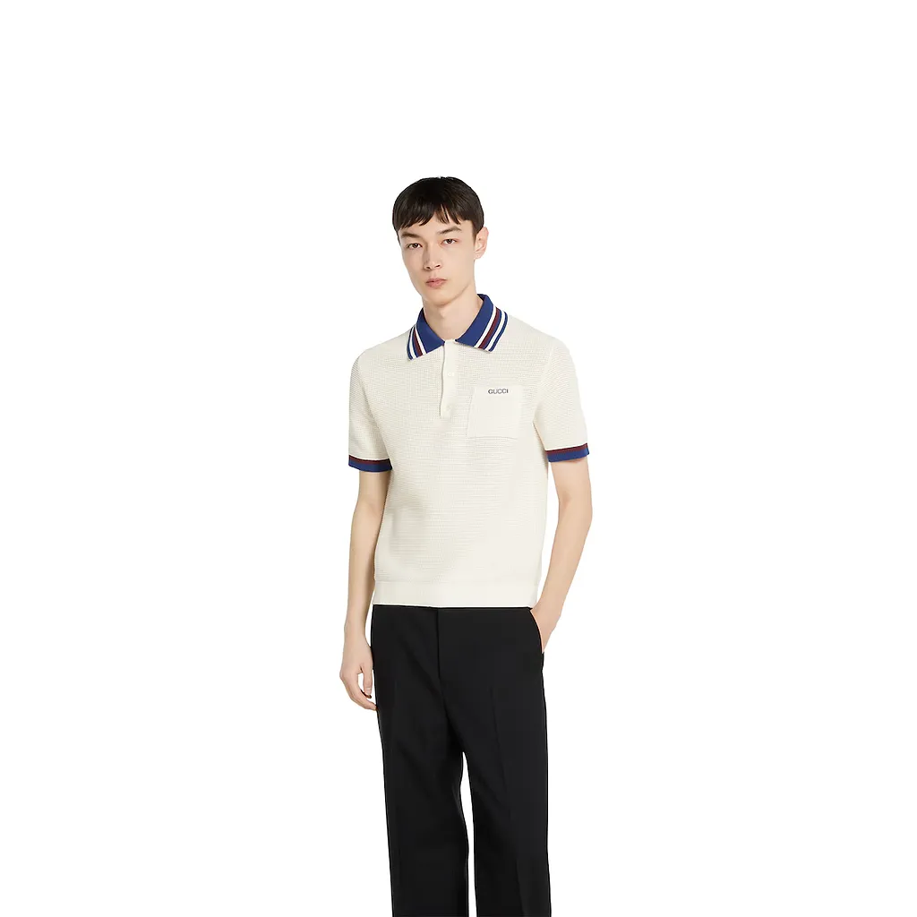 Cotton Piquet Polo Shirt With Intarsia