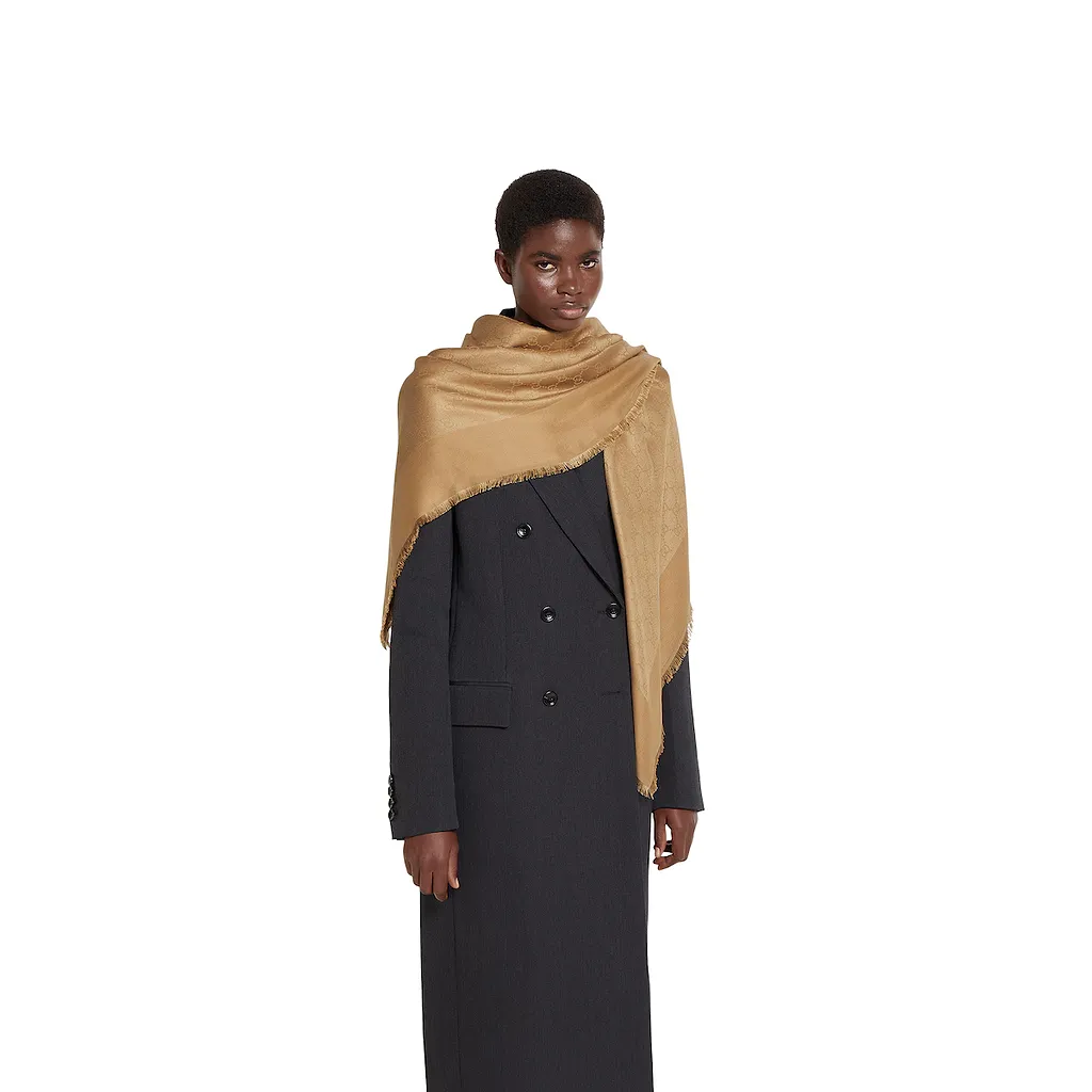 Gg Silk Cotton Jacquard Shawl