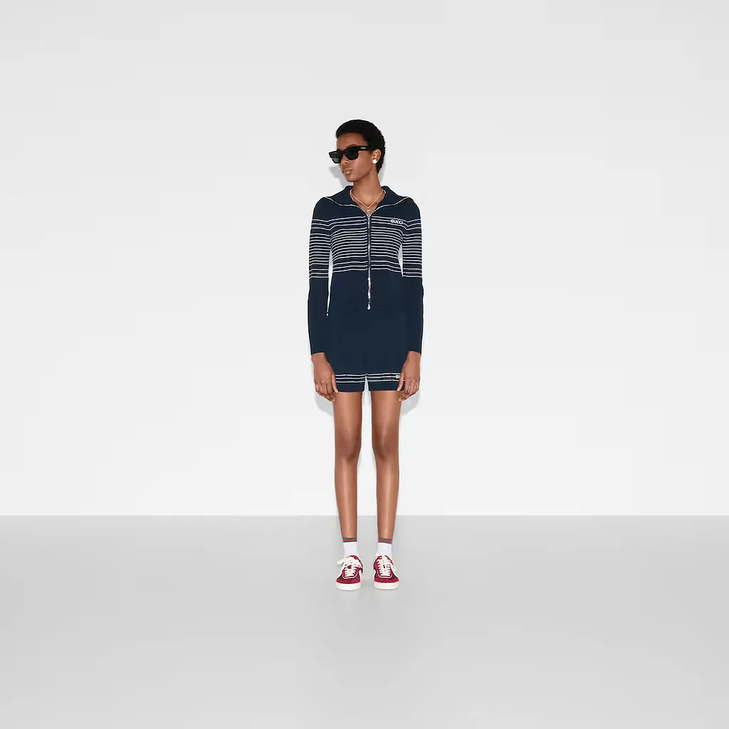 Fabric Polo Jacket With Intarsia