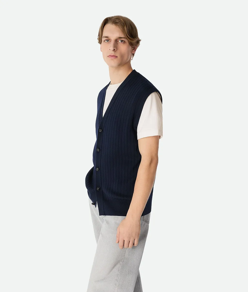 Wool Rib Cardigan Gilet