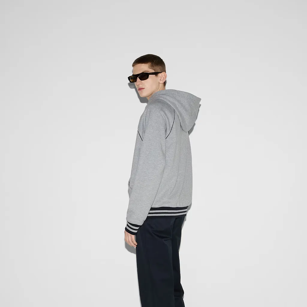 Felted Cotton Zipped Jacket With Patch