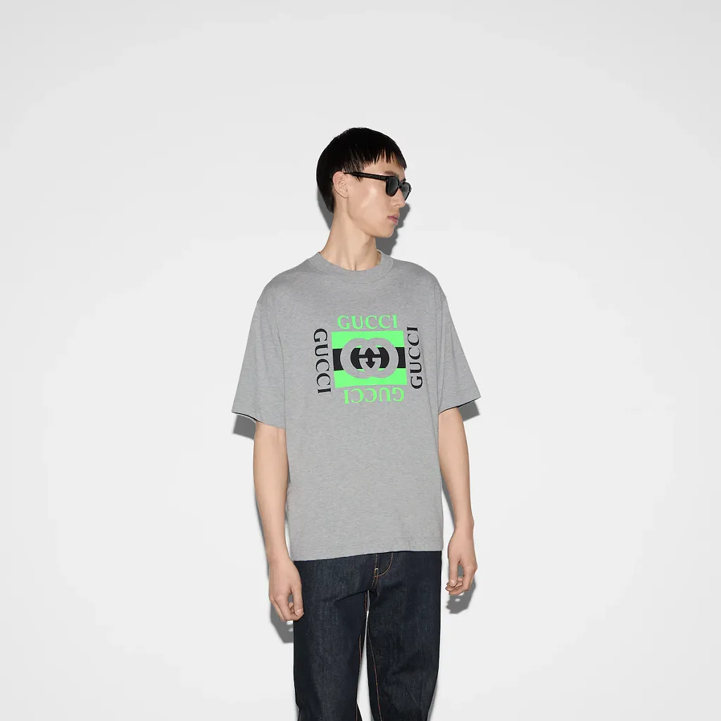 Cotton Jersey T-Shirt With Gucci Print