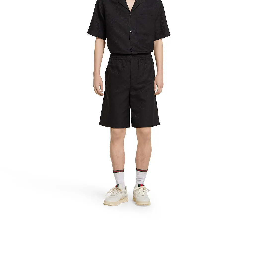 Gg Canvas Linen Blend Shorts