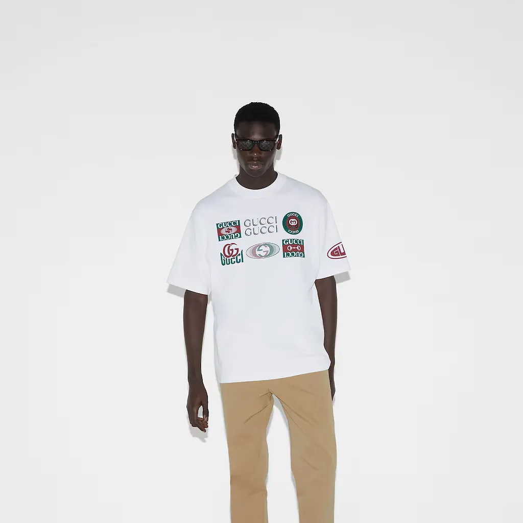 Cotton Jersey T-Shirt With Gucci Print