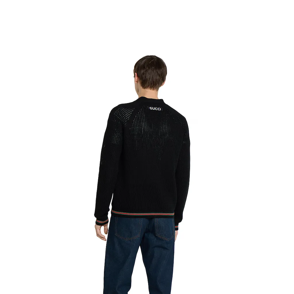 Cotton Knit Cardigan With Web