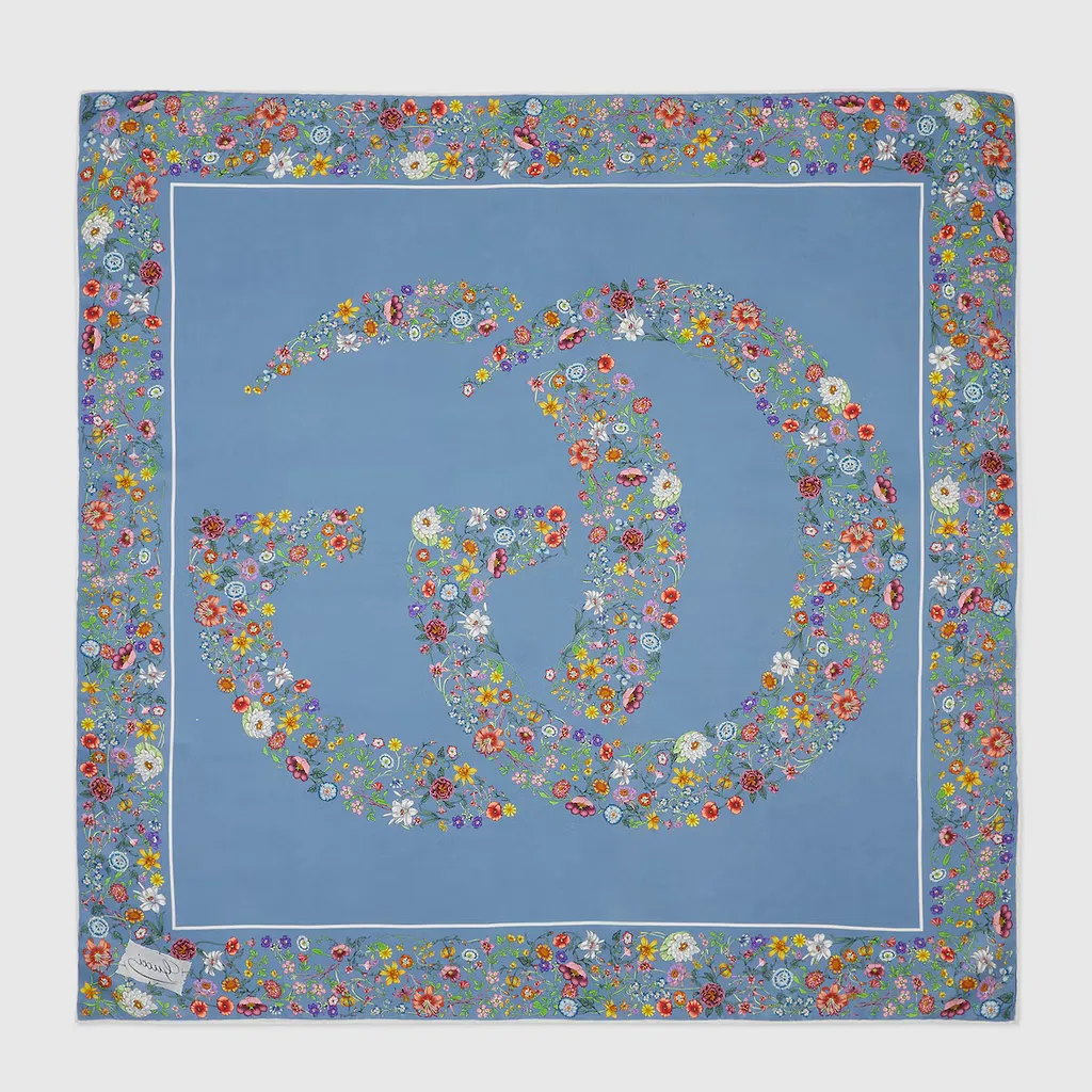Double G Floral Print Silk Carré