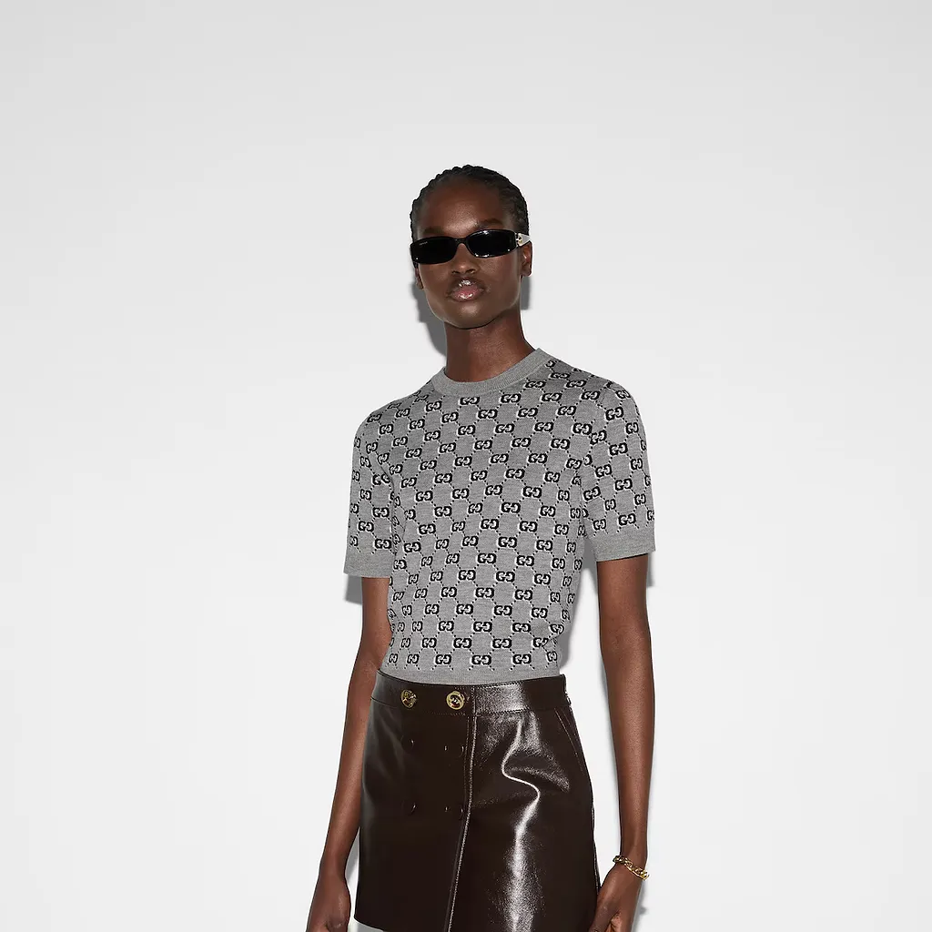 Wool Jacquard Top With Gg Shadow