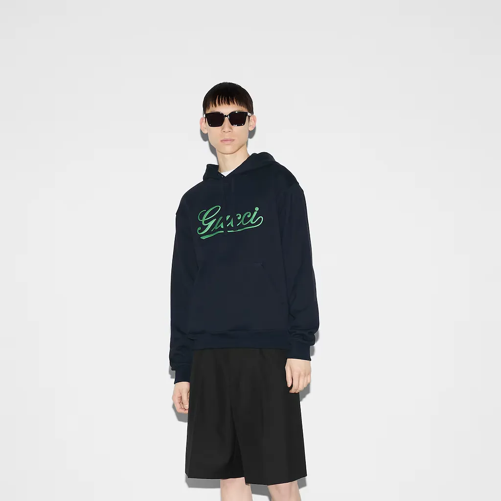 Embroidered Cotton Jersey Hooded Sweatshirt