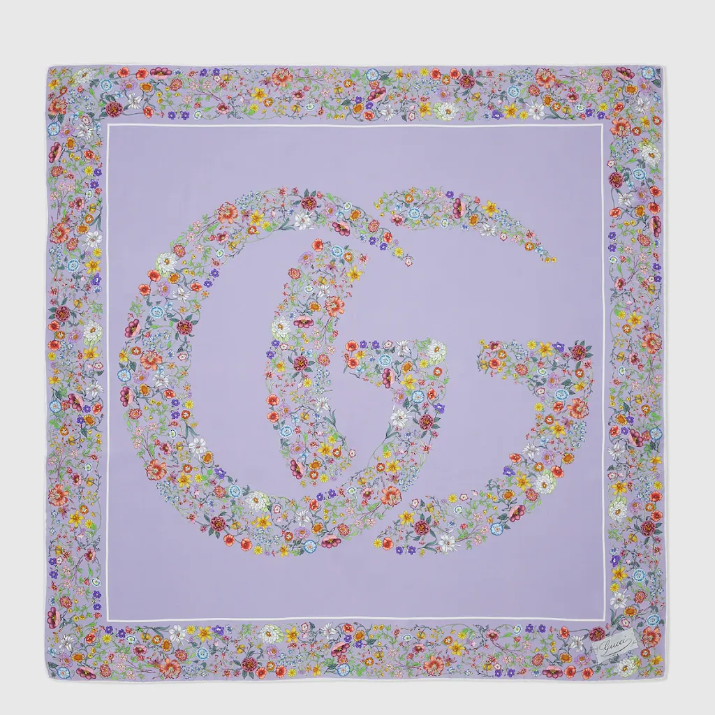 Double G Floral Print Silk Carré