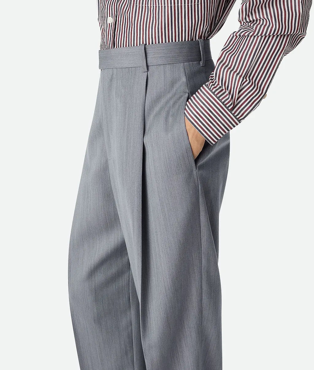 Wool Subtle Chevron Wide Leg Trousers