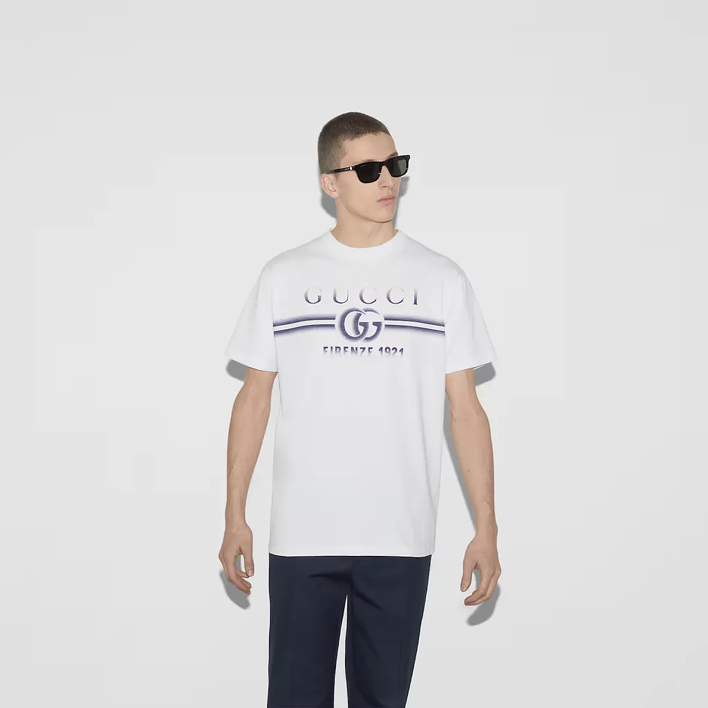 Cotton Jersey T-Shirt With Gucci Print