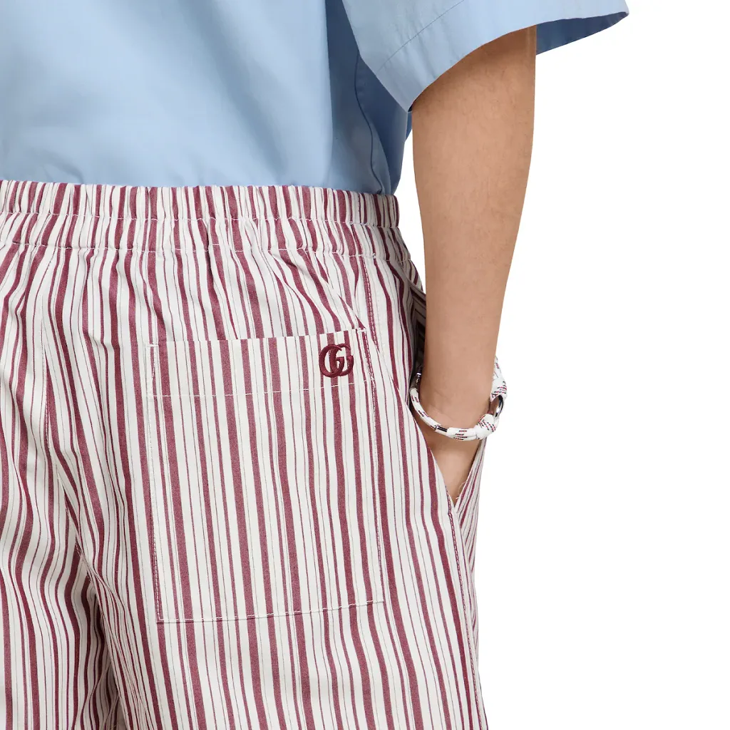 Striped Cotton Shorts With Embroidery