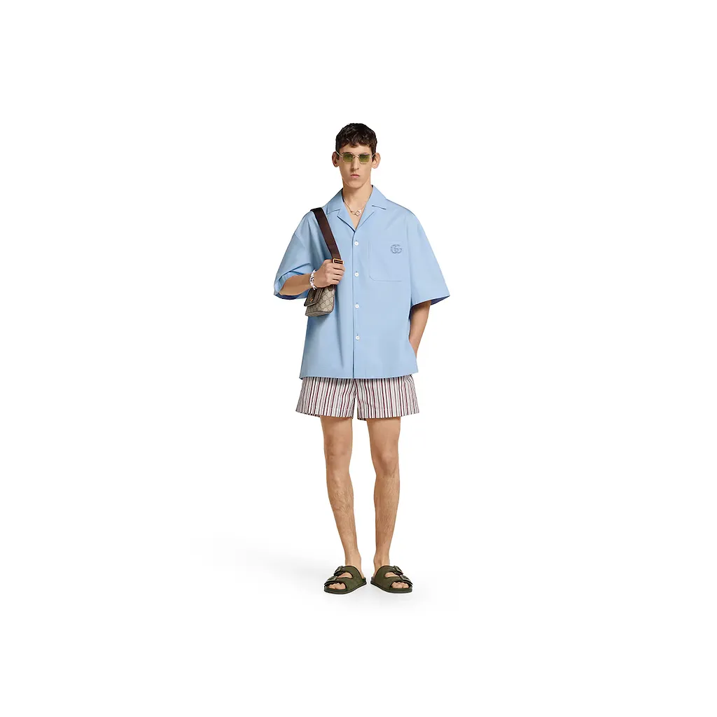 Striped Cotton Shorts With Embroidery