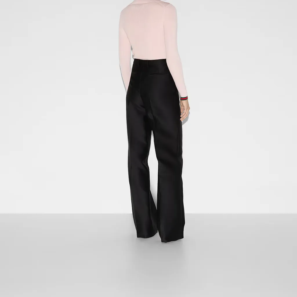 Wool Silk Gabardine Trouser With Embroidery