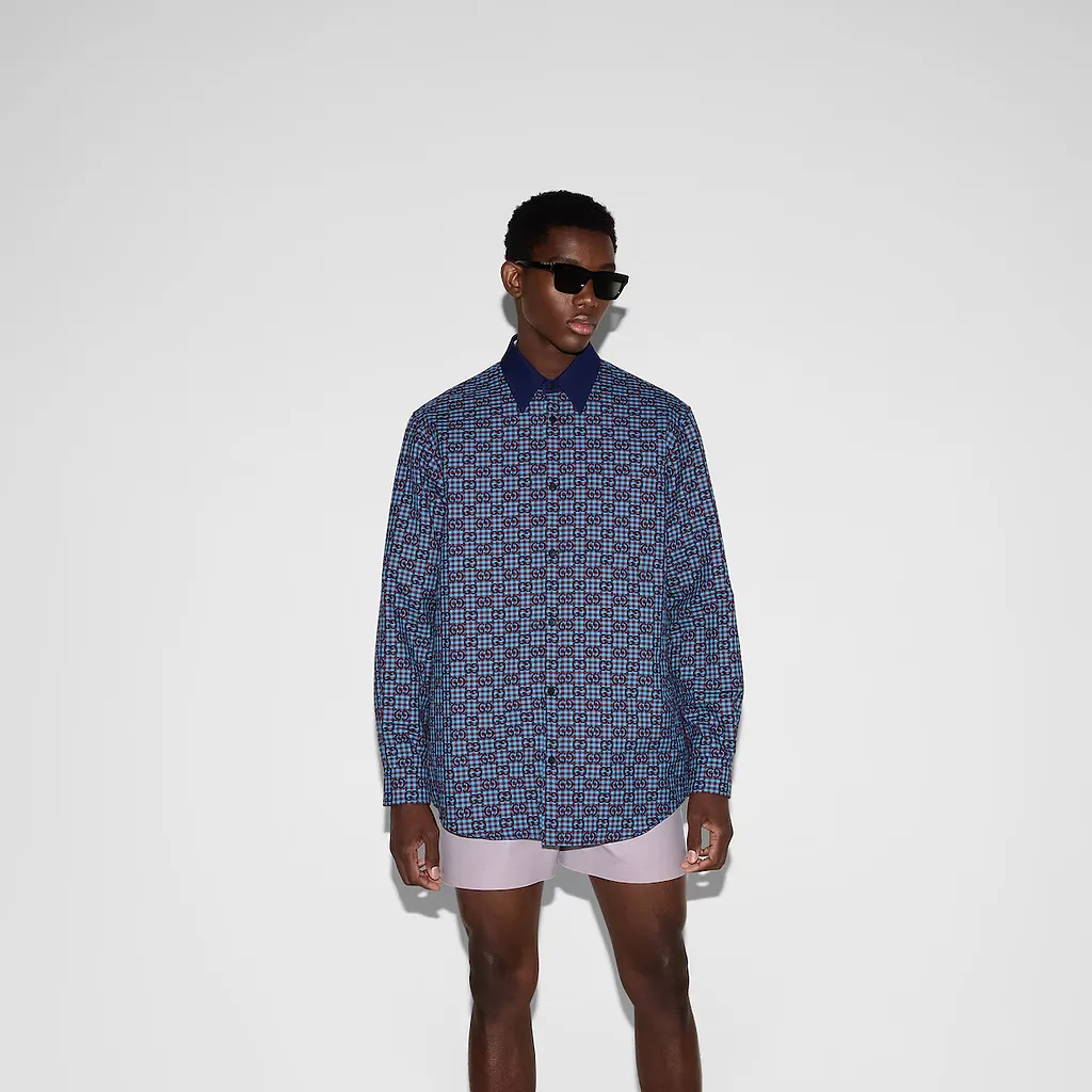 Gg Vichy Cotton Wool Jacquard Shirt