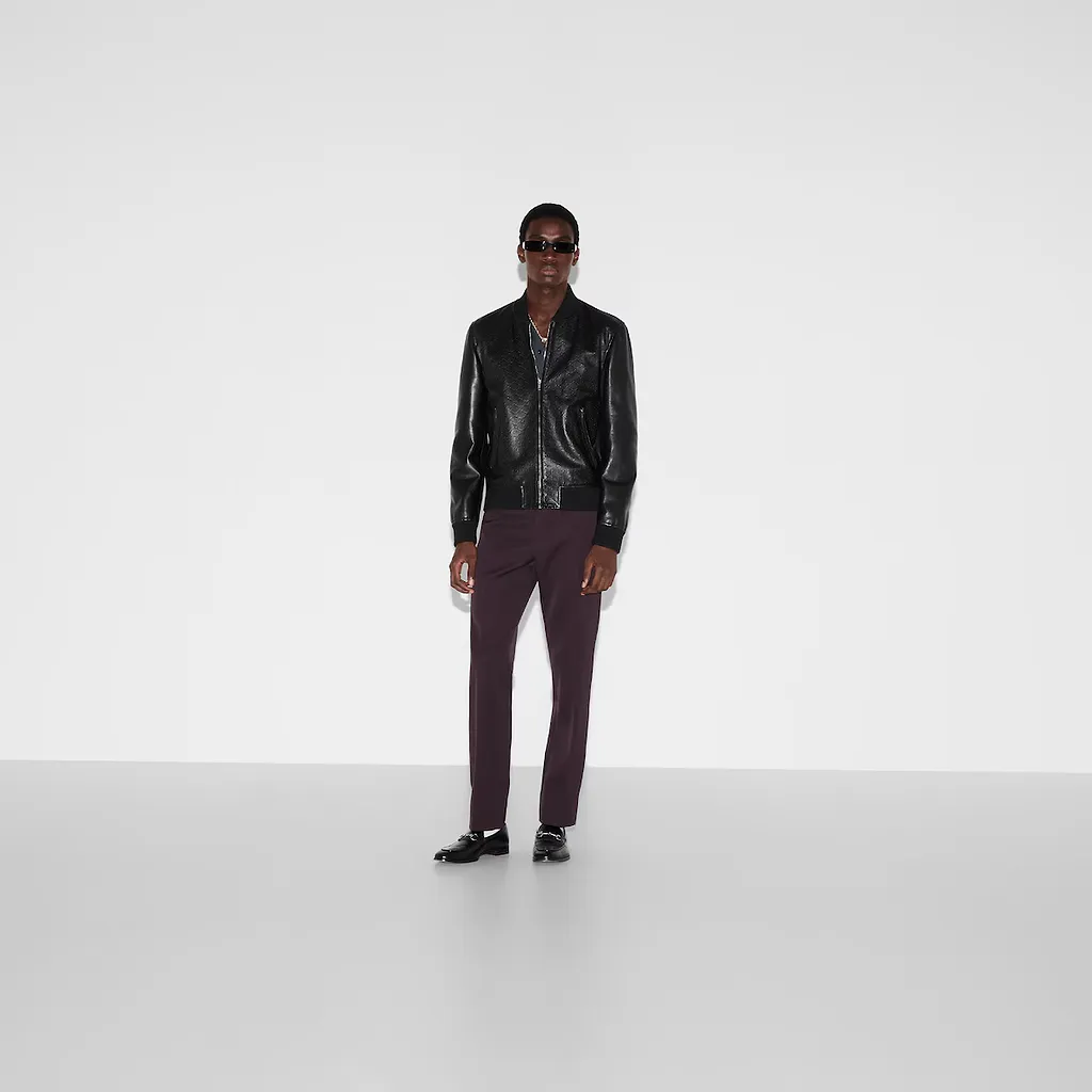 Embossed Gg Leather Bomber Jacket