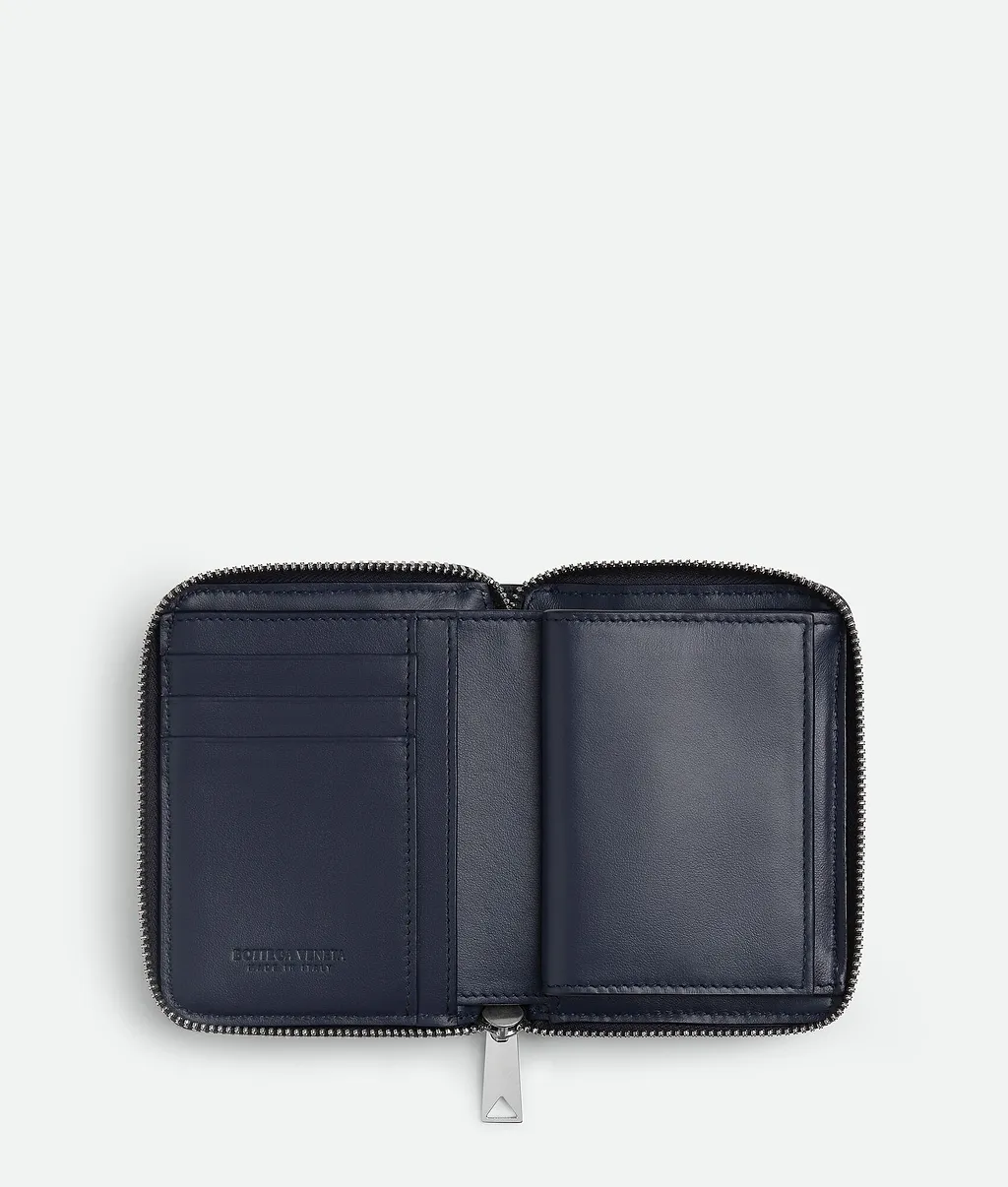 Intrecciato Stamp North/South Compact Zip Around Wallet