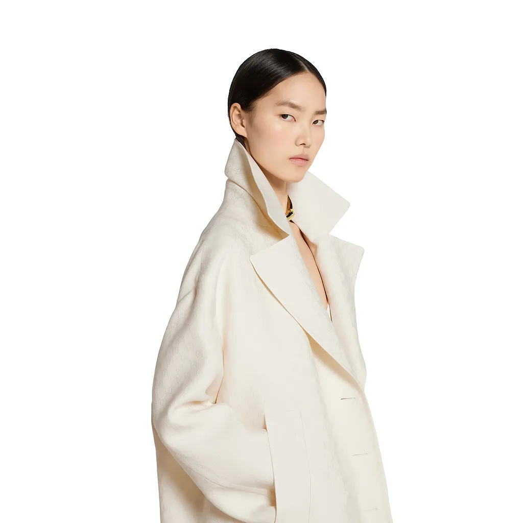 Gg Silk Wool CrÊPe Single-Breasted Coat