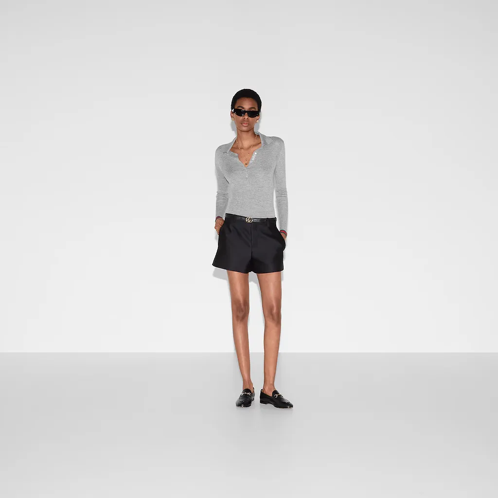 Cashmere And Silk Polo Top With Web