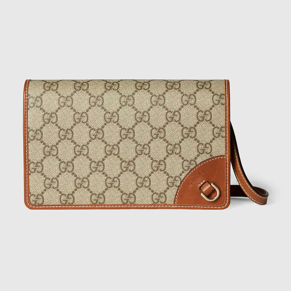 Gg Emblem Wallet With Leather Strap