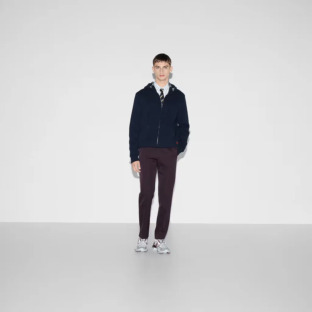 Reversible Gg Wool Hooded Zip Jacket
