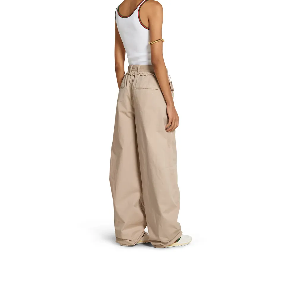 Cotton Twill Pants With Tie Sides