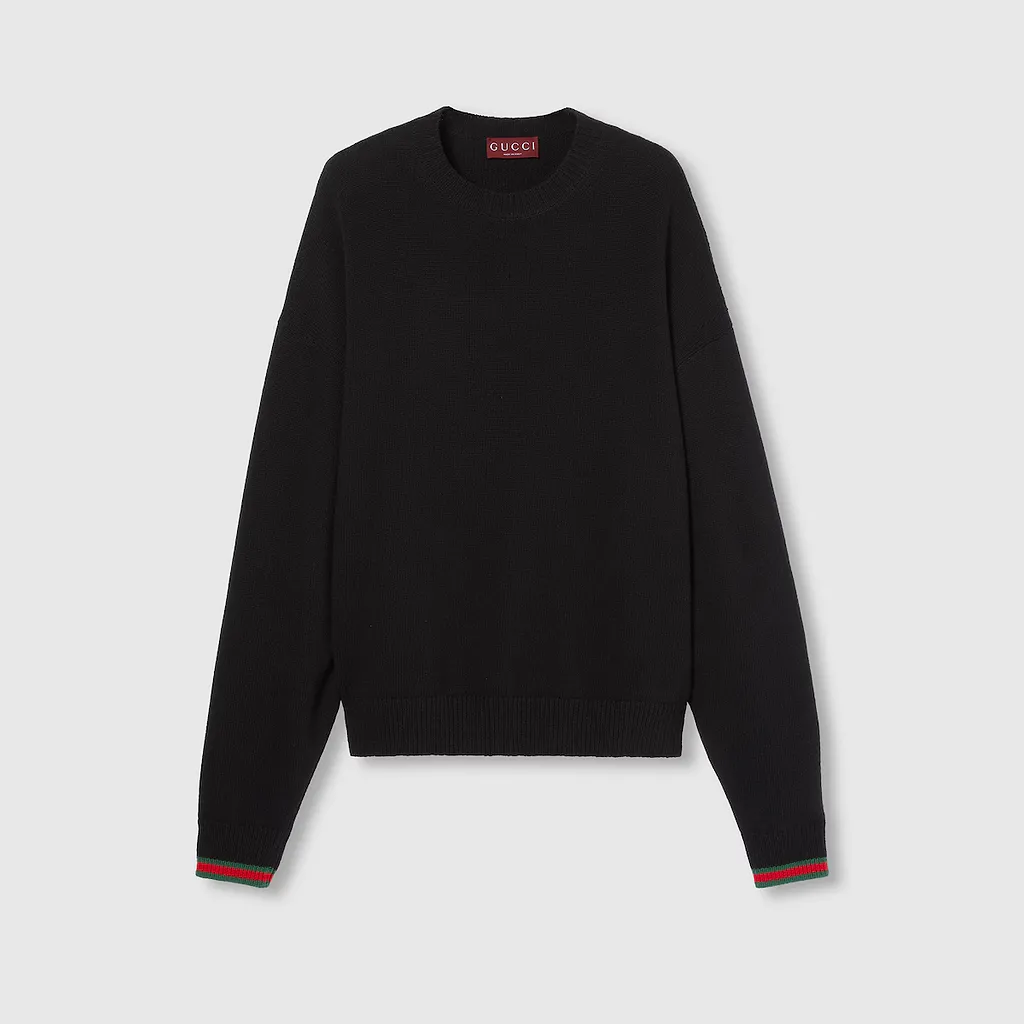 Cashmere Wool Sweater With Web Trim