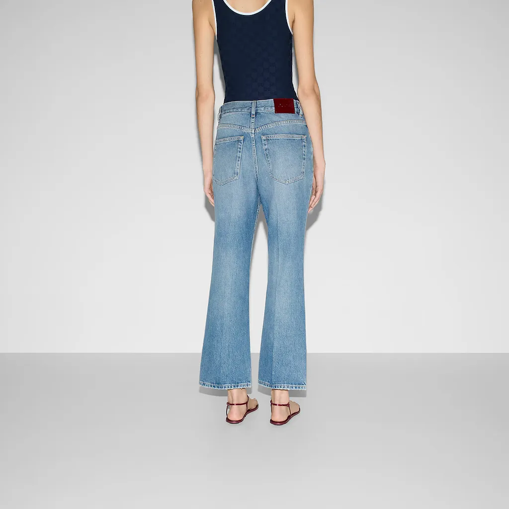 Cropped Flared Denim Trousers