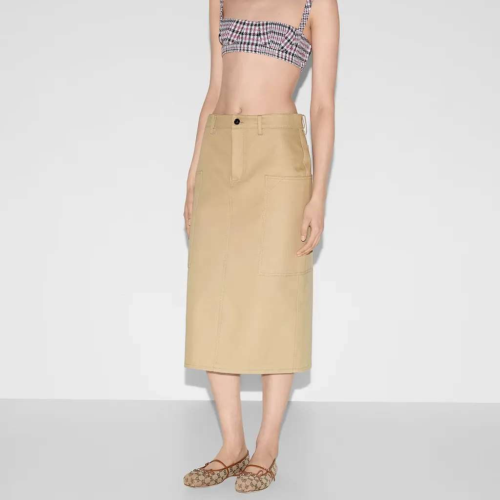 Embossed Mid-Length Cotton Drill Skirt