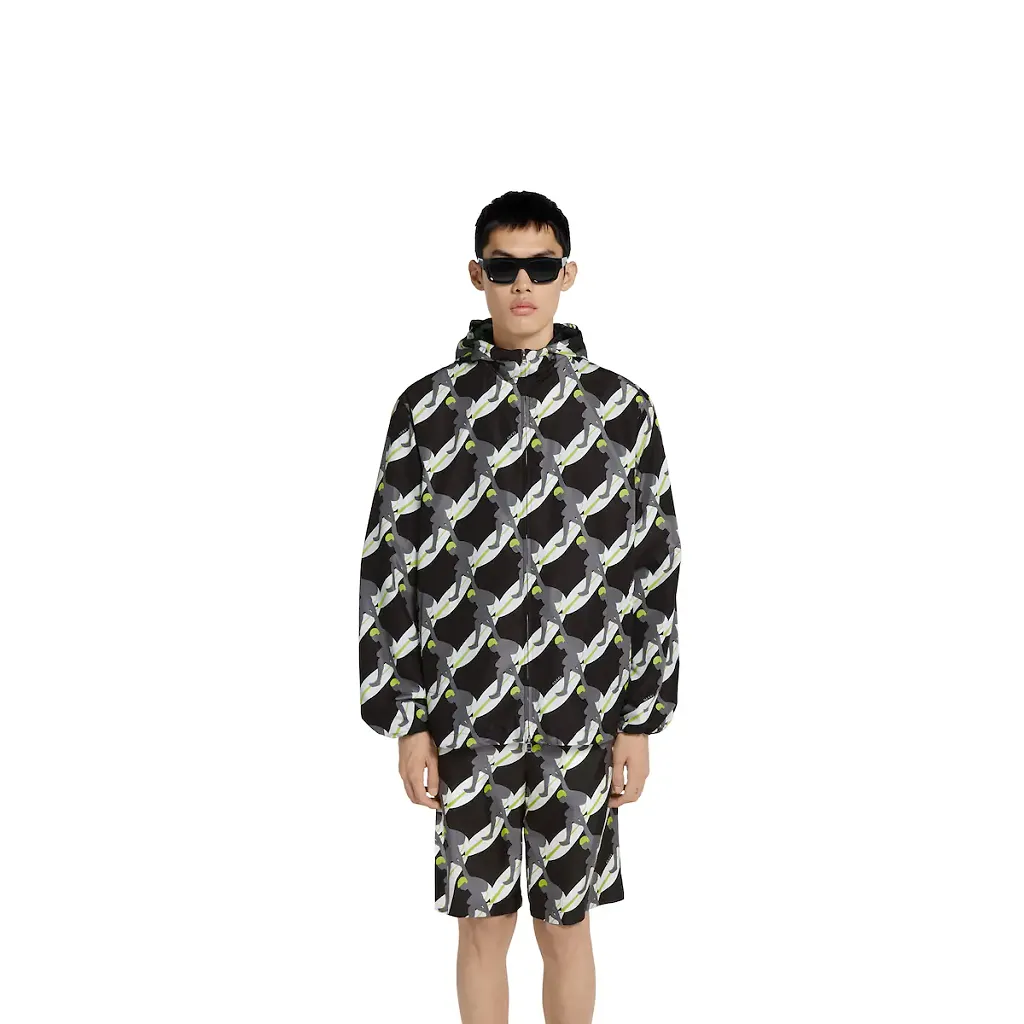 Printed Technical Poplin Zip Jacket