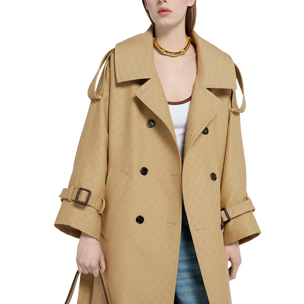 Gg CrÊPe Silk Wool Double-Breasted Coat