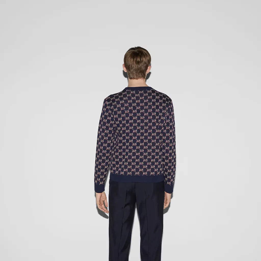 Wool Jacquard Sweater With Gg Shadow