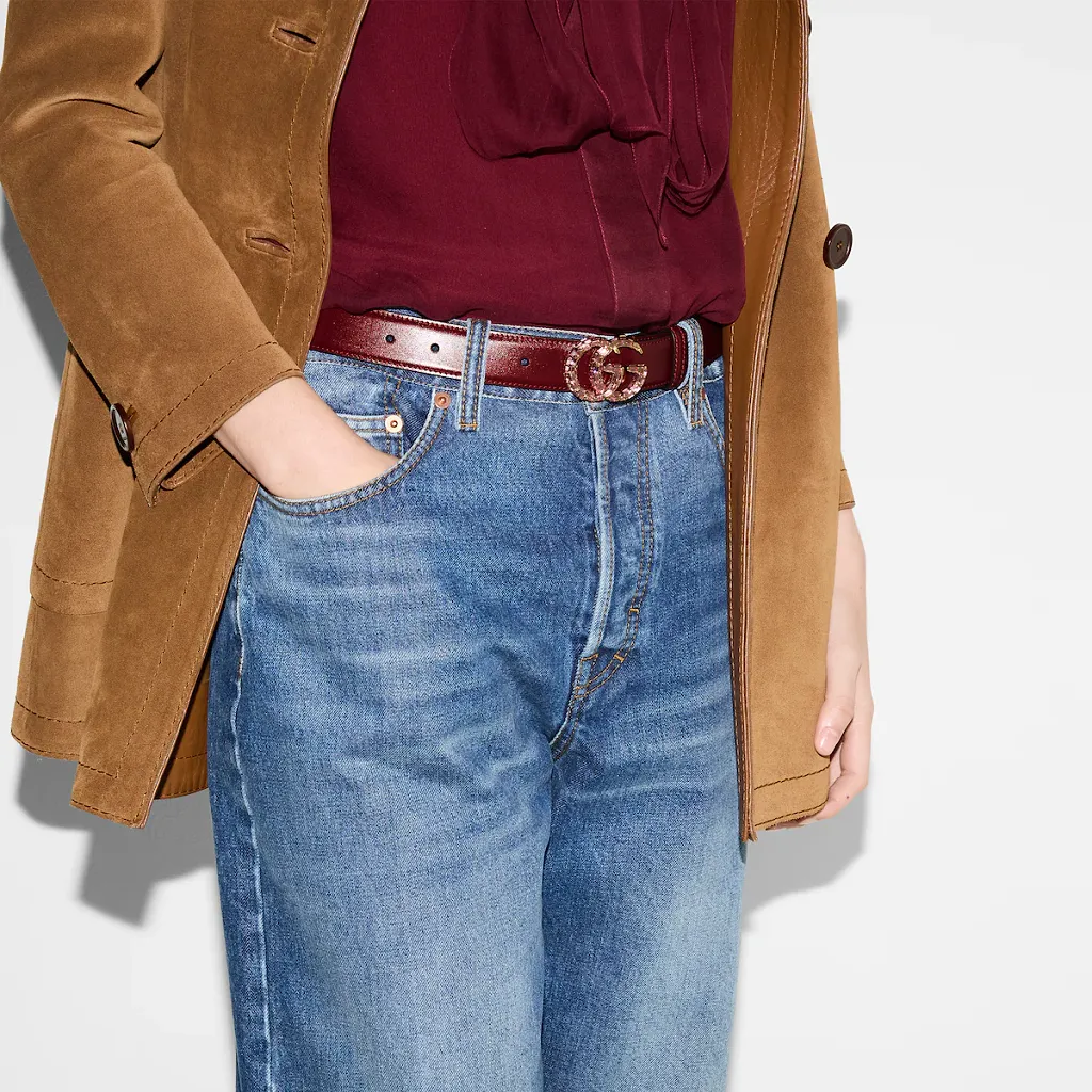 Gg Marmont Thin Belt With Crystals