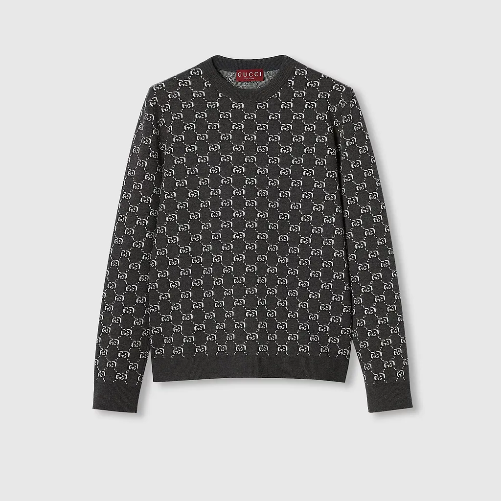 Wool Jacquard Sweater With Gg Shadow