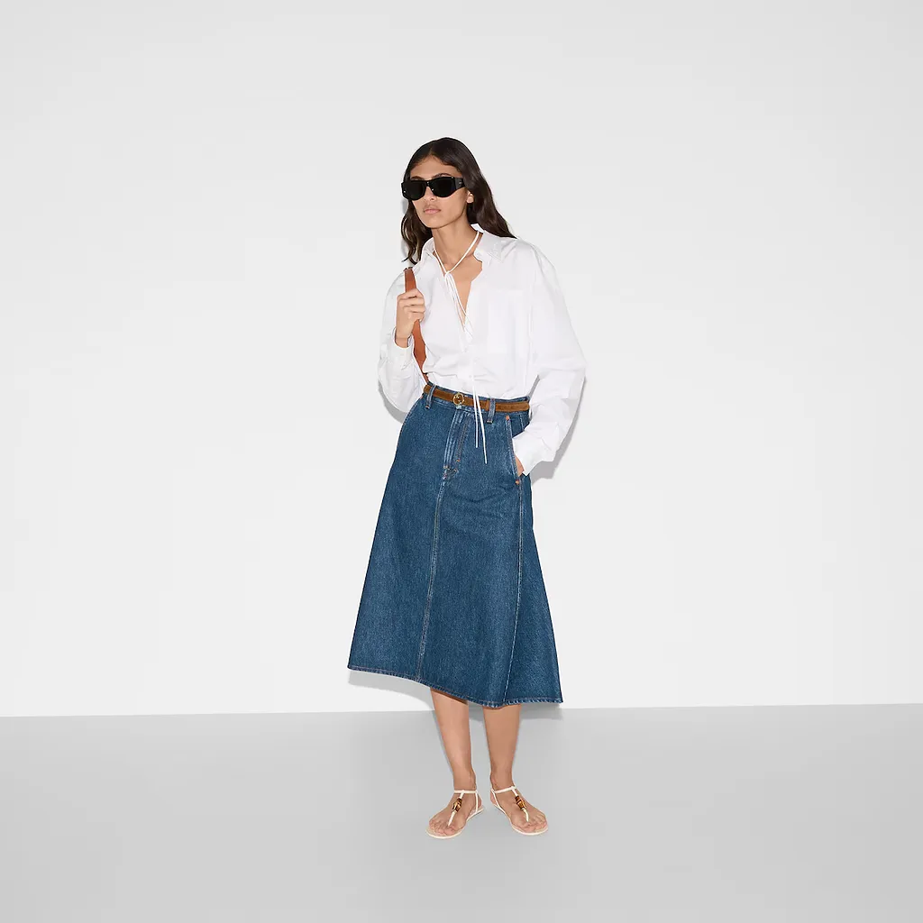 Mid-Length Denim Skirt