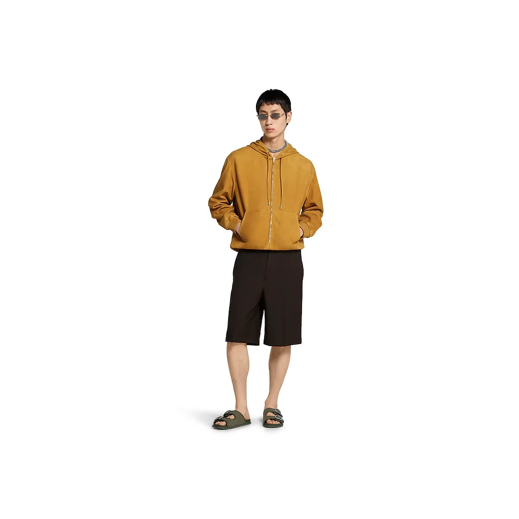 Suede Zip Sweatshirt With Embossed Logo
