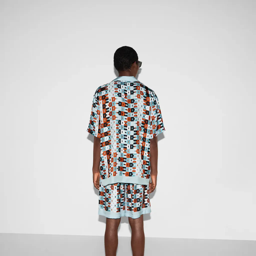 Printed Silk Twill Bowling Shirt