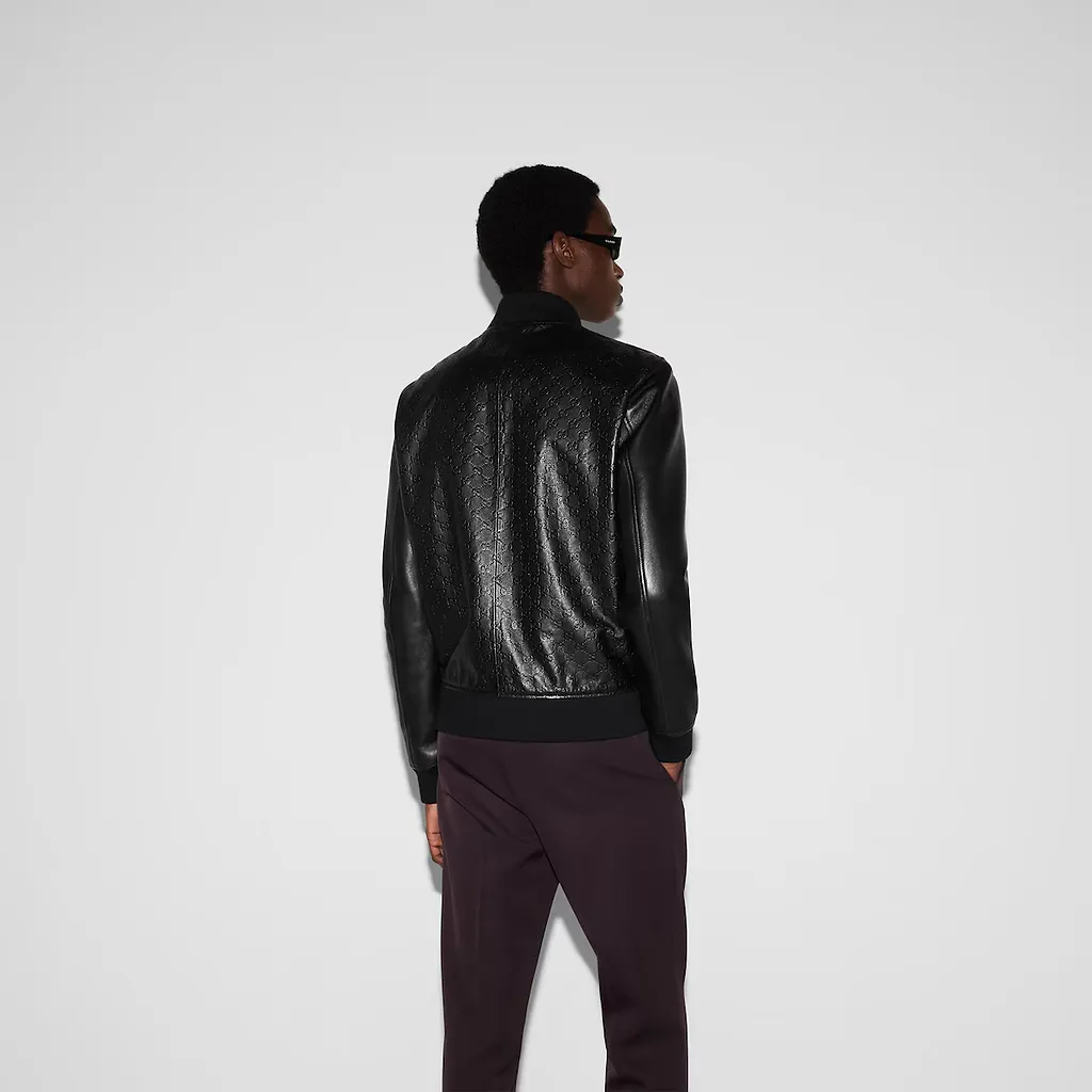 Embossed Gg Leather Bomber Jacket