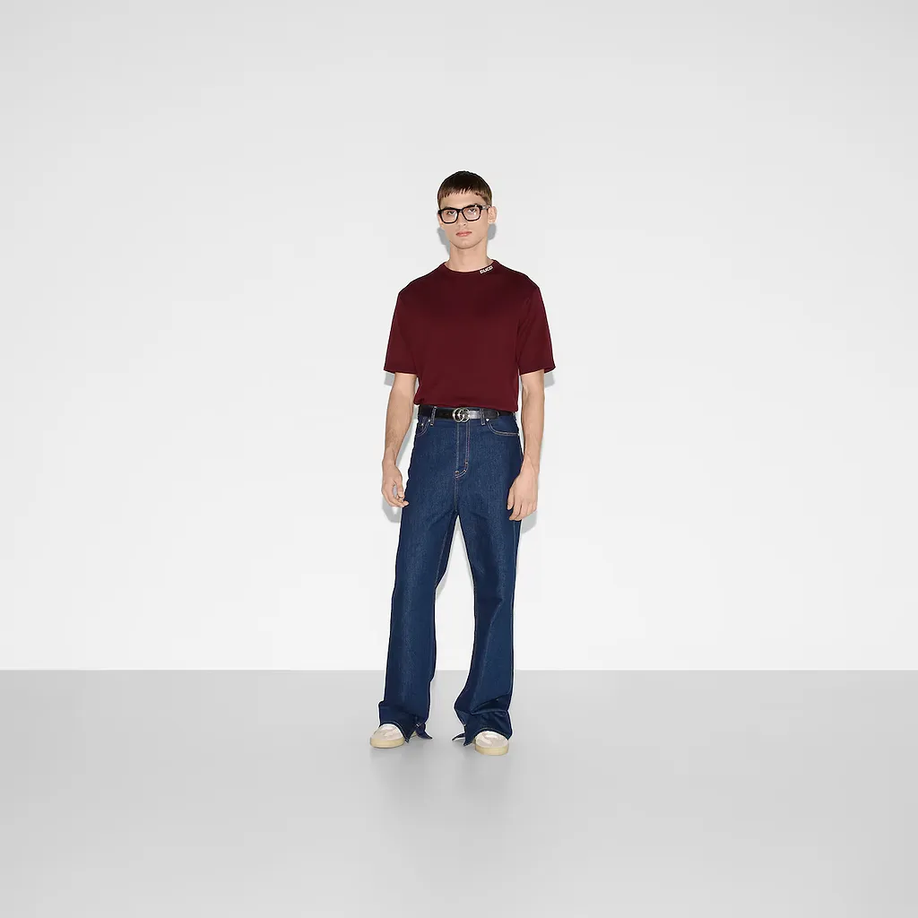 Silk Cotton T-Shirt With Gucci Intarsia