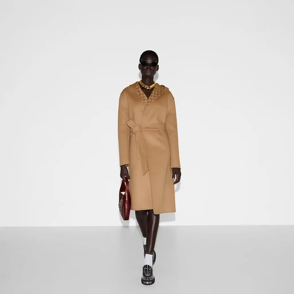 Reversible Gg Silk Wool Blend Coat
