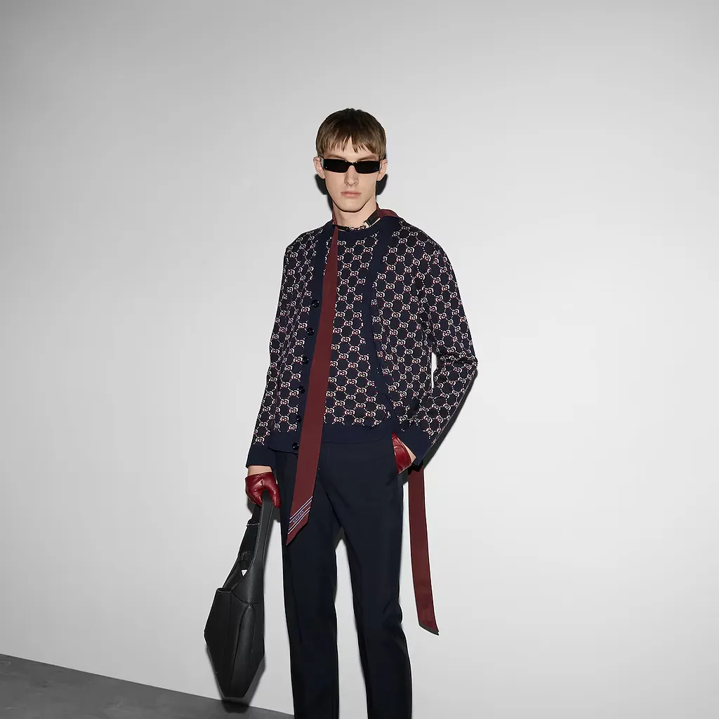 Wool Jacquard Cardigan With Gg Shadow