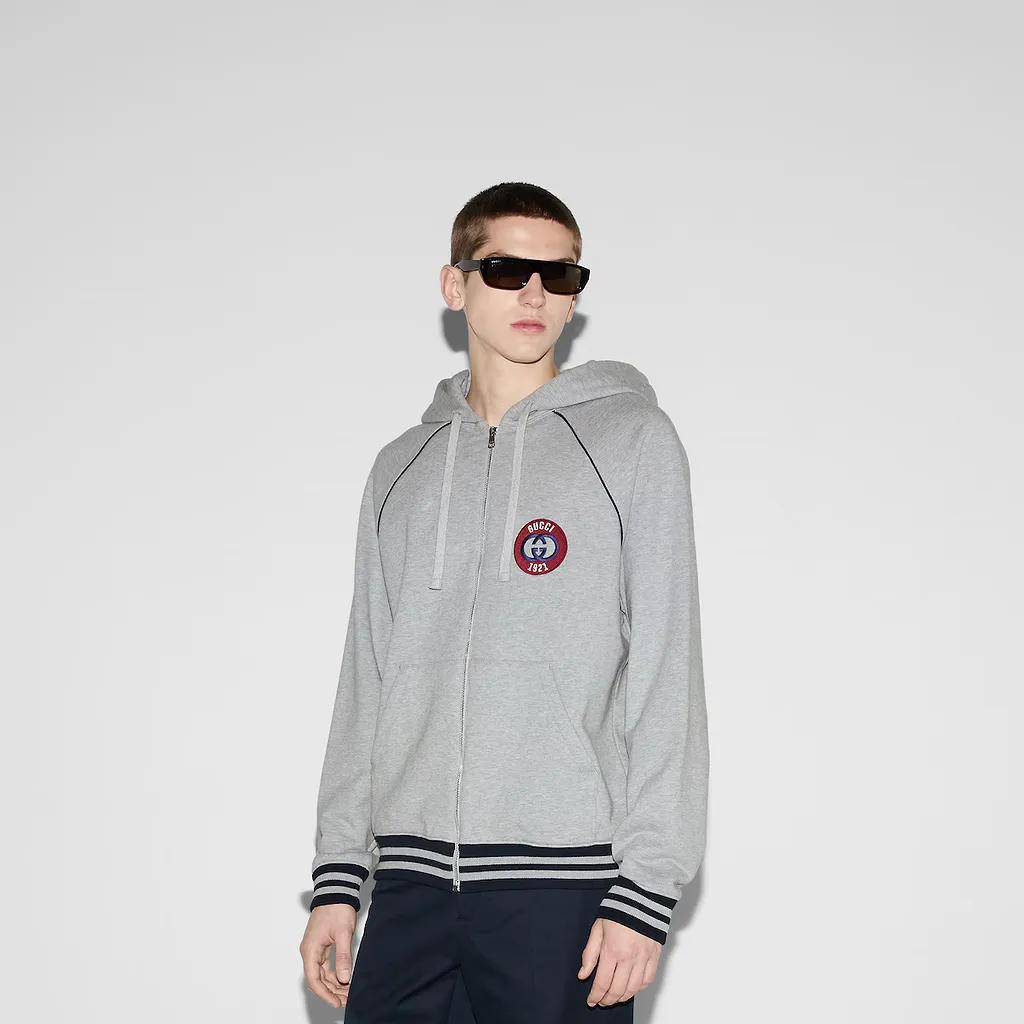 Felted Cotton Zipped Jacket With Patch