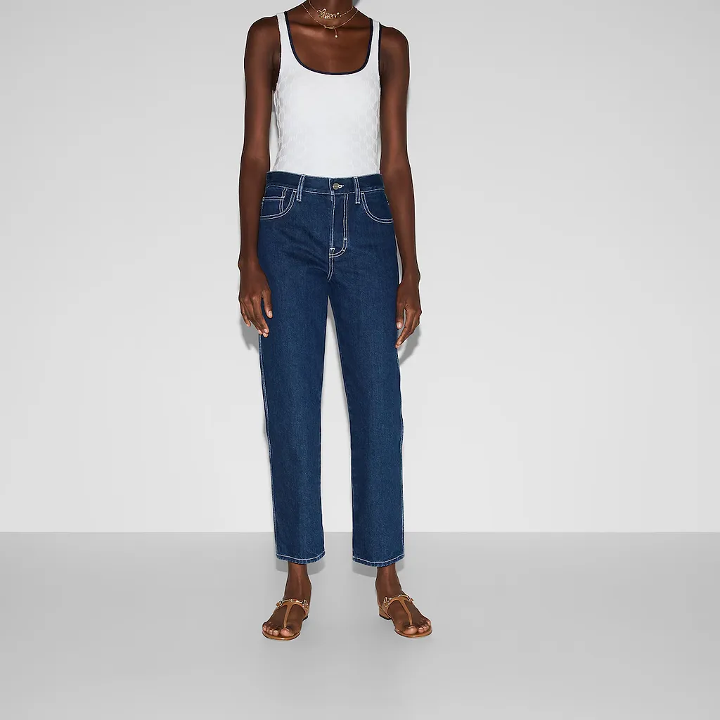 Slim Cropped Fit Lasered Denim Pants