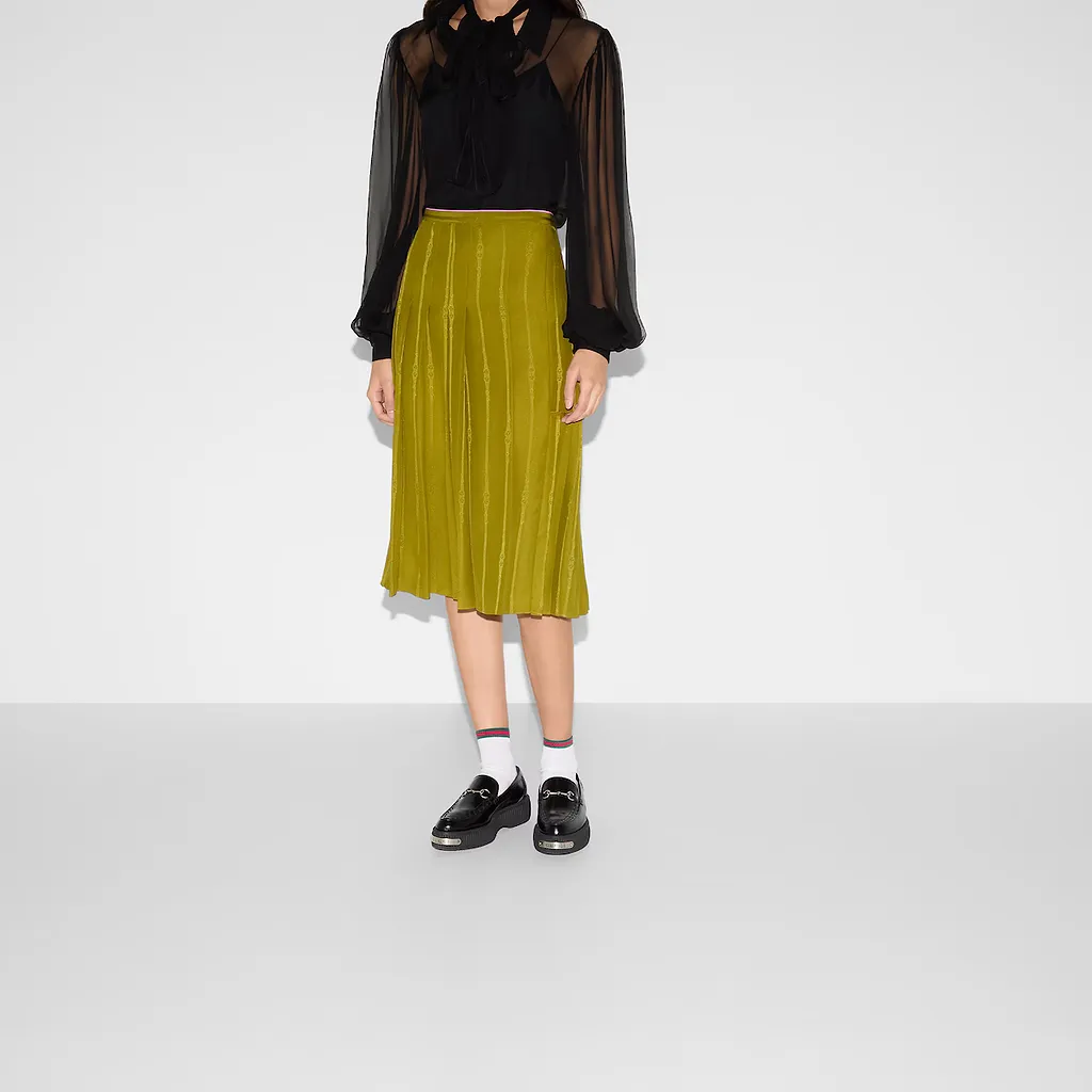 Chain And Belt Silk Jacquard Skirt