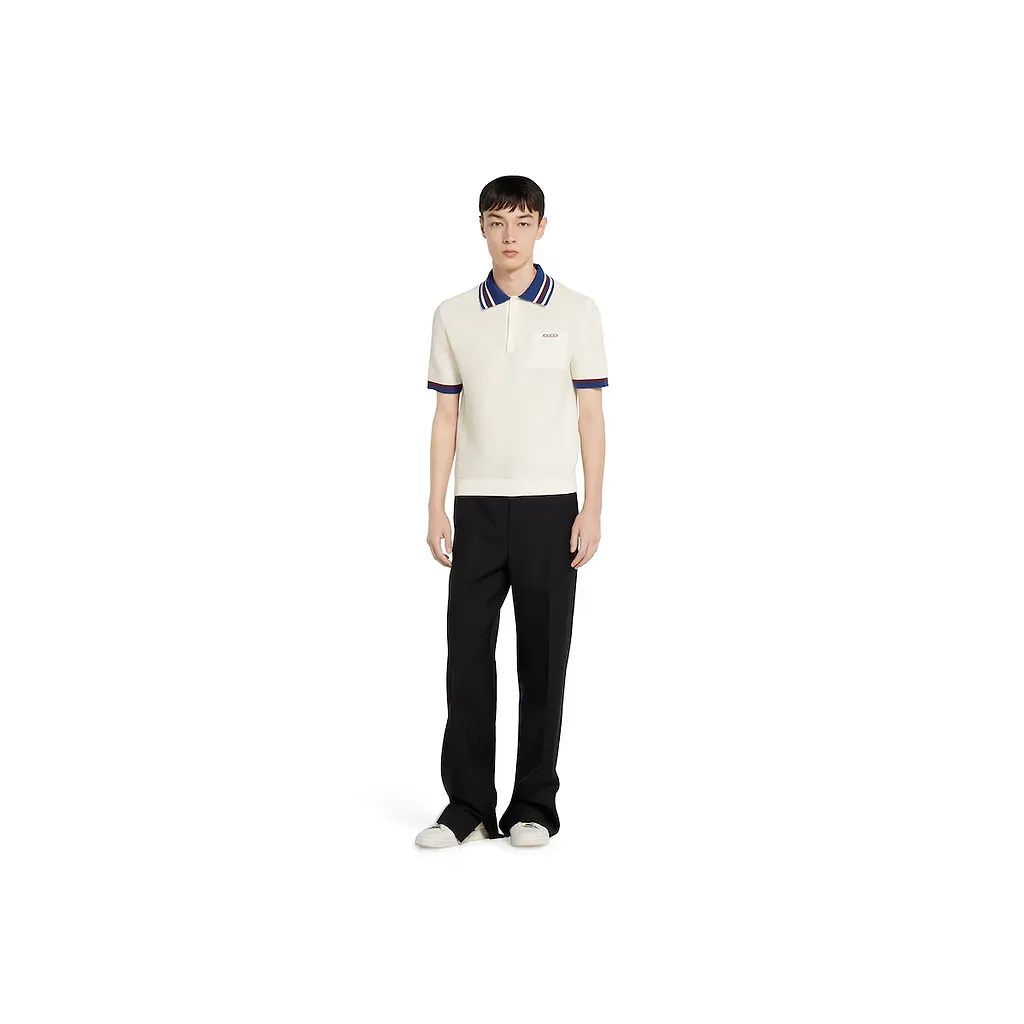 Cotton Piquet Polo Shirt With Intarsia